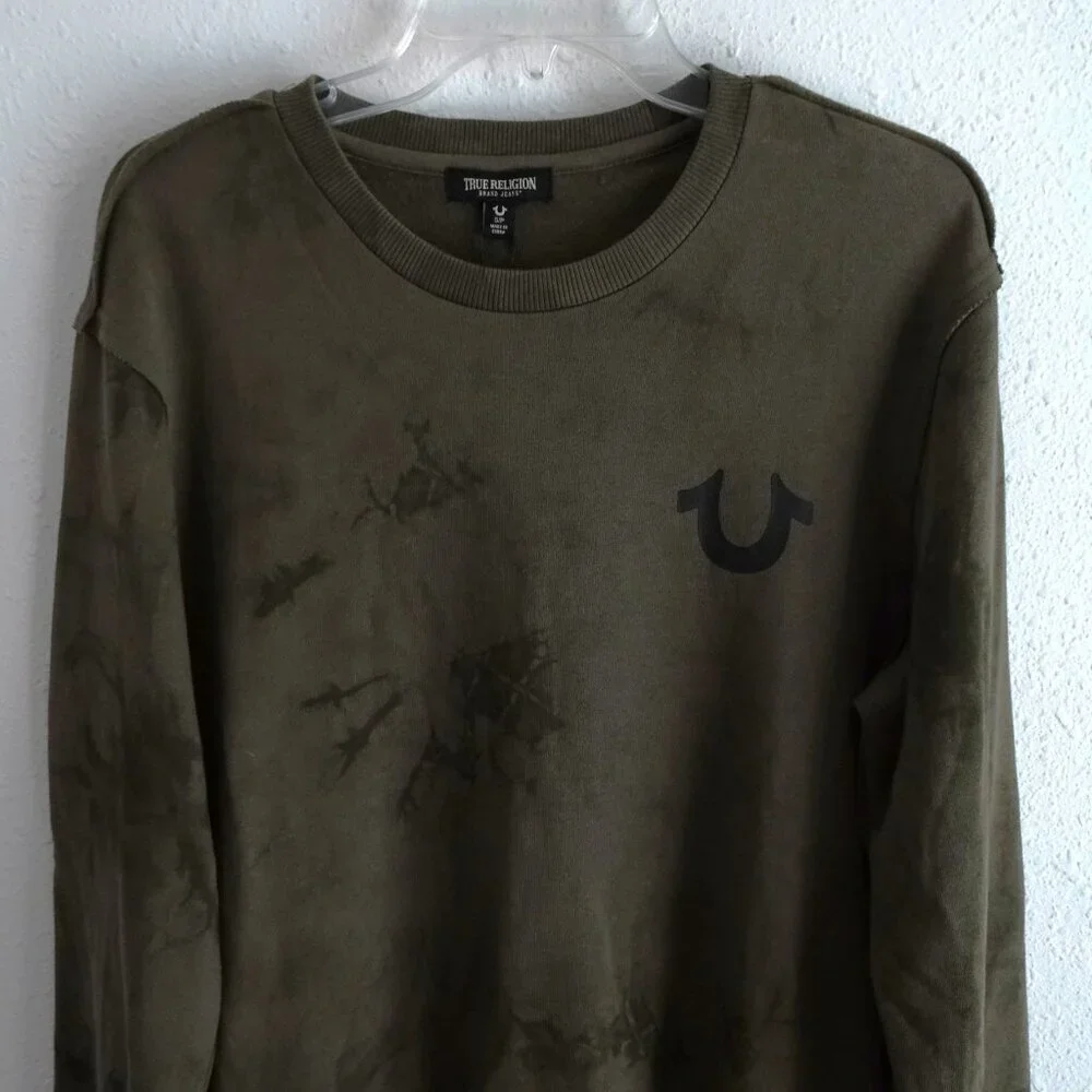 True Religion Embossed Sweatshirt Men's S Kalamata Green Camo MSRP $119 NEW